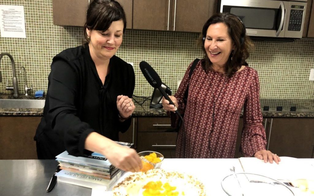 3-1-19 Stephanie Haas garnishing Florida Orange Grove Pie with Robin Sussingham - credit Dalia Colon