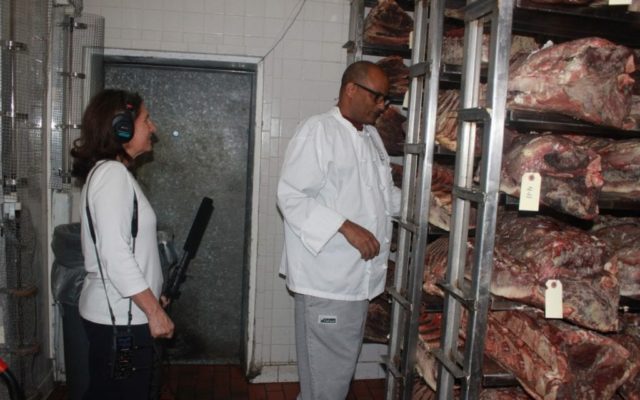 Bern-s chef de cuisine Habteab Hamde with Robin Sussingham in meat locker - credit Dalia Colon